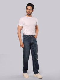 Med Blue Midrise, Comfort And Straight Fit Stretch Jeans
