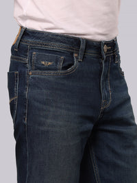 Med Blue Midrise, Comfort And Straight Fit Stretch Jeans
