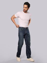 Med Blue Midrise, Comfort And Straight Fit Stretch Jeans