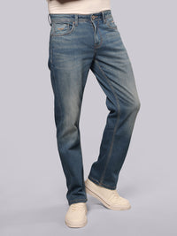 Med Blue Midrise, Comfort And Straight Fit Stretch Jeans
