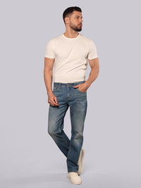 Med Blue Midrise, Comfort And Straight Fit Stretch Jeans