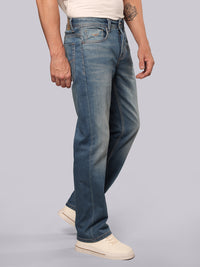 Med Blue Midrise, Comfort And Straight Fit Stretch Jeans