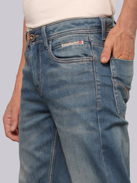 Med Blue Midrise, Comfort And Straight Fit Stretch Jeans