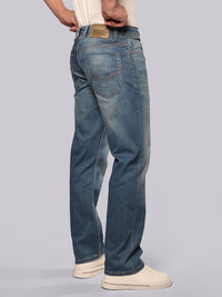 Med Blue Midrise, Comfort And Straight Fit Stretch Jeans