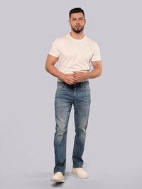 Med Blue Midrise, Comfort And Straight Fit Stretch Jeans