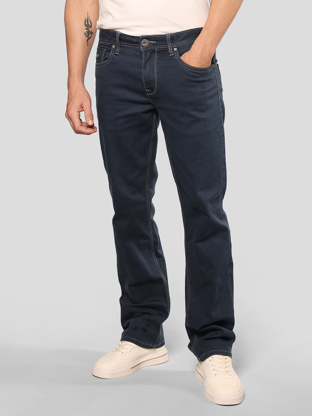 Dark Petrol Midrise, Comfort And Straight Fit Stretch Jeans