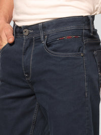 Dark Petrol Midrise, Comfort And Straight Fit Stretch Jeans