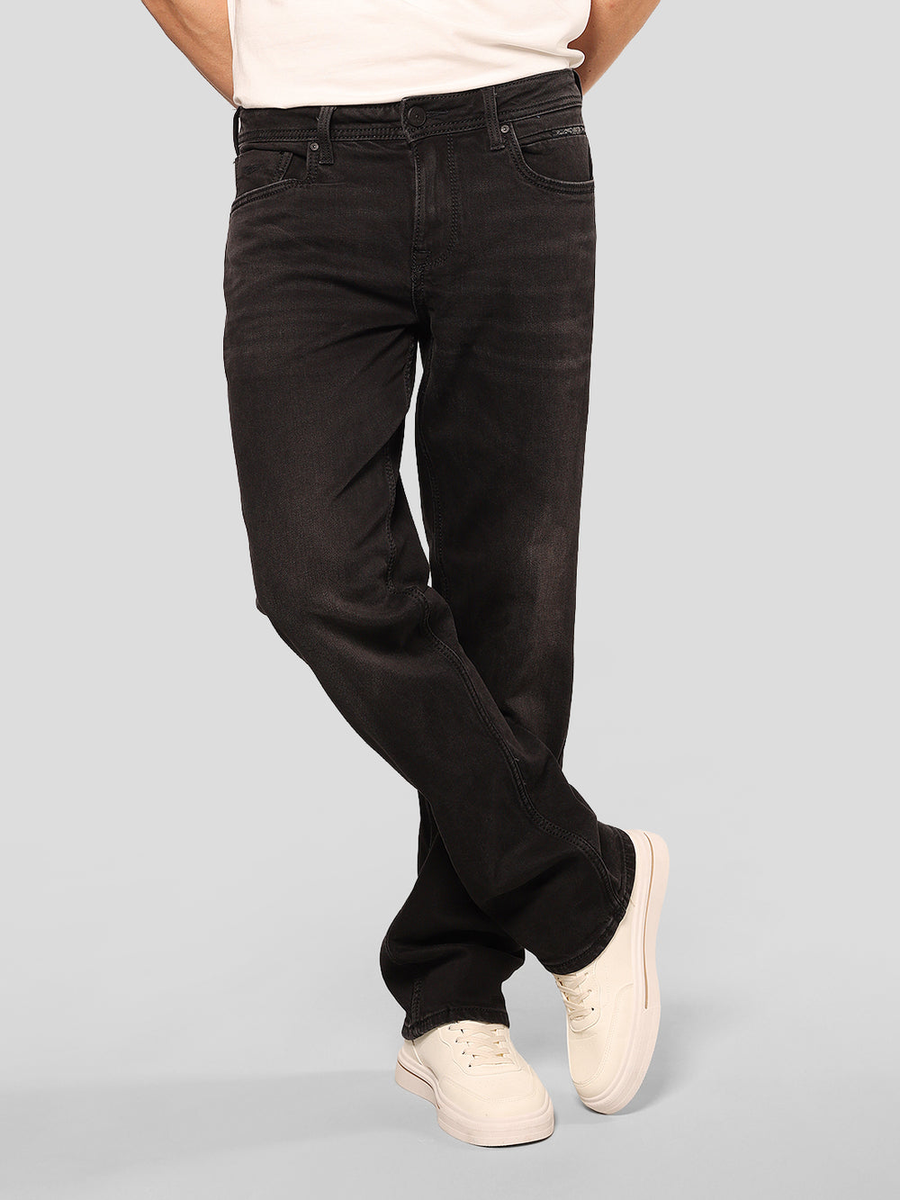 Charcoal Midrise, Comfort And Straight Fit Stretch Jeans