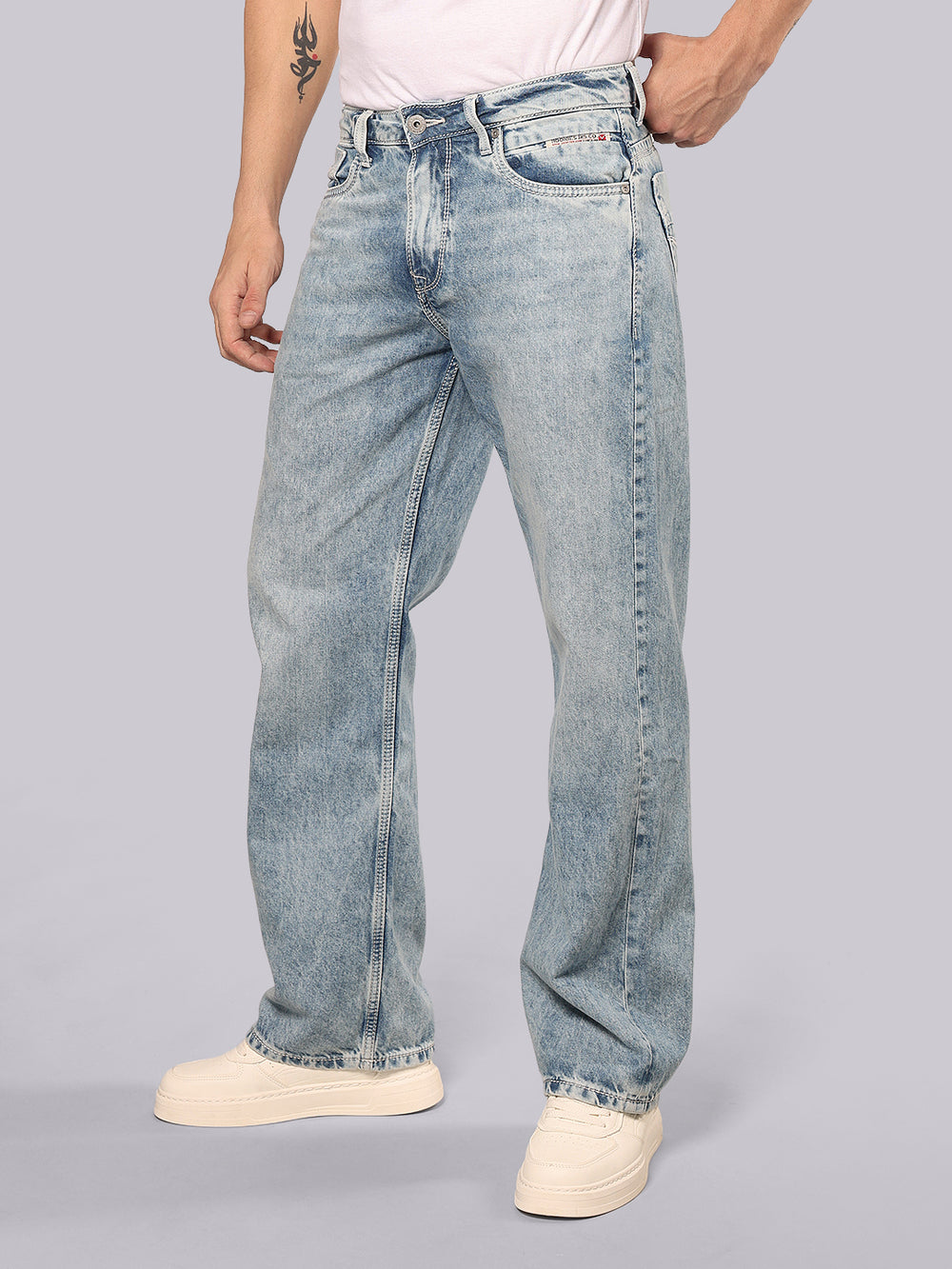 Light Blue Midrise Loose Fit Stretch Jeans