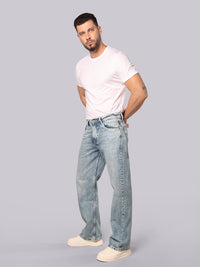 Light Blue Midrise Loose Fit Stretch Jeans