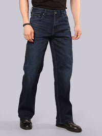 Dark Blue Midrise Loose Fit Stretch Jeans