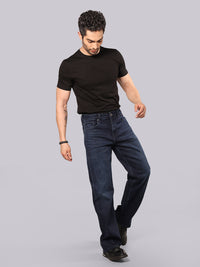 Dark Blue Midrise Loose Fit Stretch Jeans