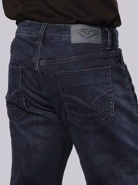Dark Blue Midrise Loose Fit Stretch Jeans
