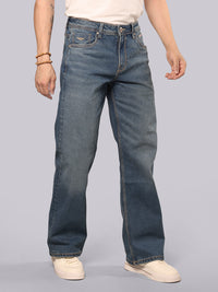 Med Blue Midrise Loose Fit Stretch Jeans
