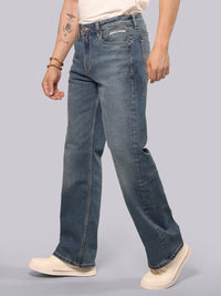 Med Blue Midrise Loose Fit Stretch Jeans