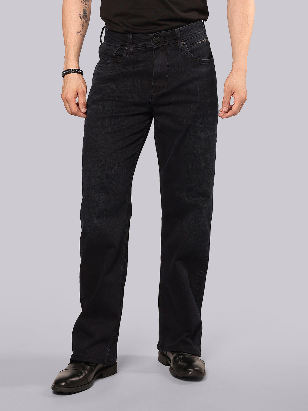 Dark Blue Midrise Loose Fit Stretch Jeans