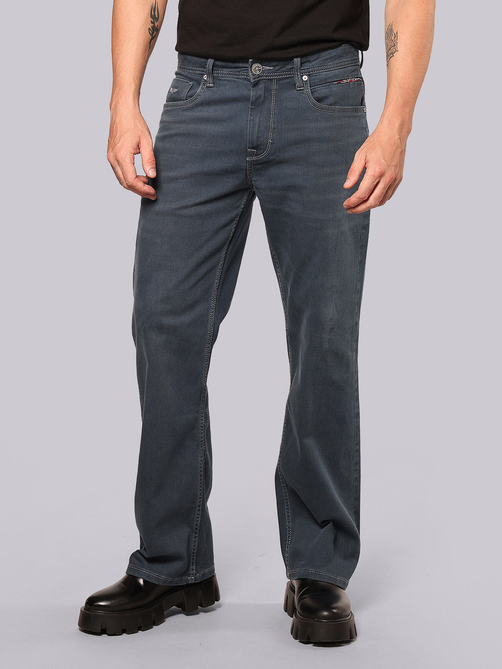 Petrol Midrise Loose Fit Stretch Jeans