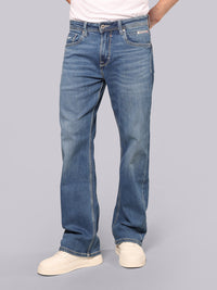 Med Blue Midrise Loose Fit Stretch Jeans