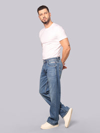 Med Blue Midrise Loose Fit Stretch Jeans