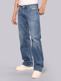Med Blue Midrise Loose Fit Stretch Jeans