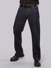 Dark Blue Midrise Loose Fit Stretch Jeans