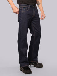 Dark Blue Midrise Loose Fit Stretch Jeans