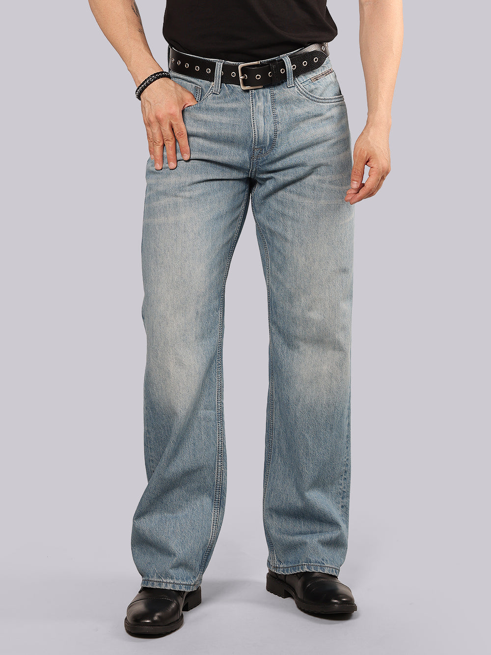 Dark Petrol Midrise Loose Fit Stretch Jeans