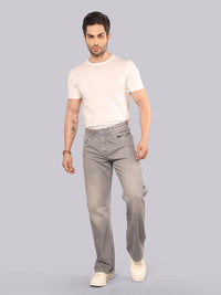 Med Grey Midrise Loose Fit Stretch Jeans
