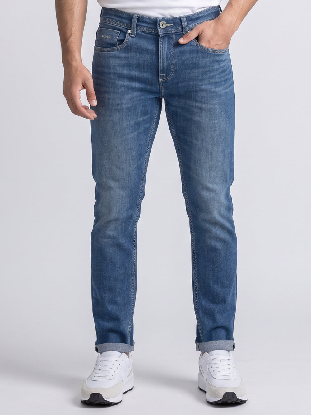 Med Blue Low-Rise Ankle Length Stretch Jeans