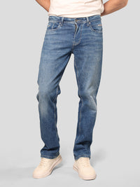 Med Blue Midrise, Comfort And Straight Fit Stretch Jeans