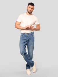 Med Blue Midrise, Comfort And Straight Fit Stretch Jeans