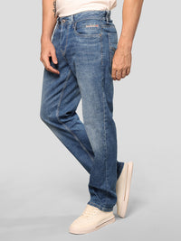 Med Blue Midrise, Comfort And Straight Fit Stretch Jeans