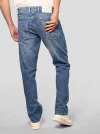 Med Blue Midrise, Comfort And Straight Fit Stretch Jeans