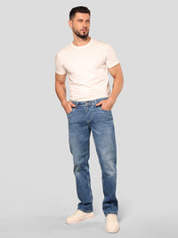 Med Blue Midrise, Comfort And Straight Fit Stretch Jeans