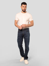 Dark Blue Midrise, Comfort And Straight Fit Stretch Jeans