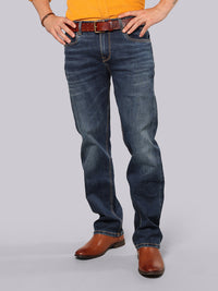 Med Blue Midrise, Comfort And Straight Fit Stretch Jeans