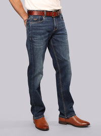 Med Blue Midrise, Comfort And Straight Fit Stretch Jeans