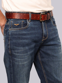 Med Blue Midrise, Comfort And Straight Fit Stretch Jeans