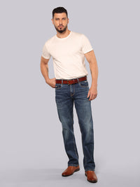 Med Blue Midrise, Comfort And Straight Fit Stretch Jeans