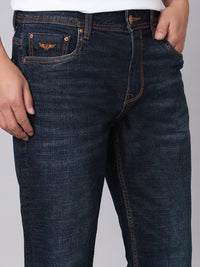 Dark Blue Midrise, Comfort And Straight Crop Length Stretch Jeans