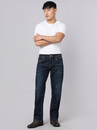 Dark Blue Midrise, Comfort And Straight Crop Length Stretch Jeans