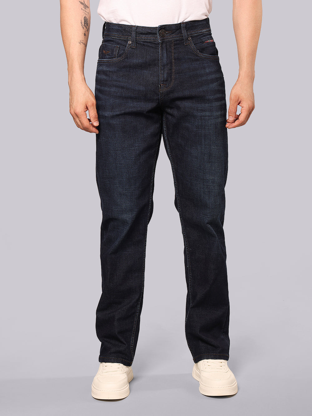 Dark Blue Midrise, Comfort And Straight Fit Stretch Jeans