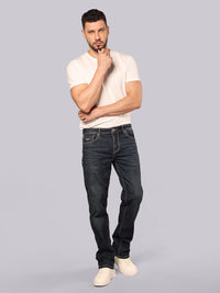 Dark Blue Midrise, Comfort And Straight Fit Stretch Jeans