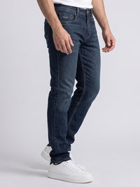 Med Blue Mid-Rise Slim Straight Fit Stretch Jeans