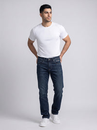 Med Blue Mid-Rise Slim Straight Fit Stretch Jeans