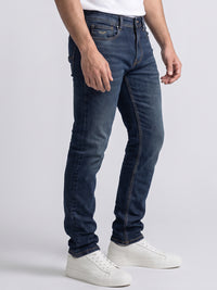 Med Blue Mid-Rise Slim Straight Fit Stretch Jeans