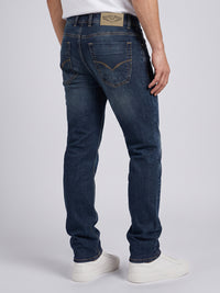 Med Blue Mid-Rise Slim Straight Fit Stretch Jeans