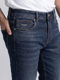 Med Blue Mid-Rise Slim Straight Fit Stretch Jeans