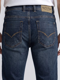 Med Blue Mid-Rise Slim Straight Fit Stretch Jeans