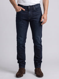 Dark Blue Mid-Rise Slim Straight Fit Stretch Jeans